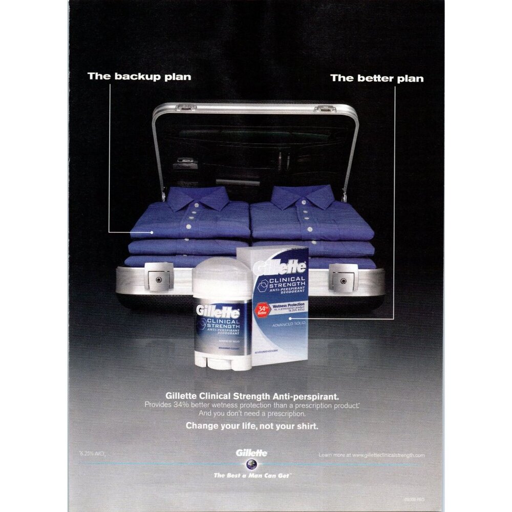 2008 Gillette Clinical Strength Deodorant Vintage Print Ad Blue Shirts Wall Art